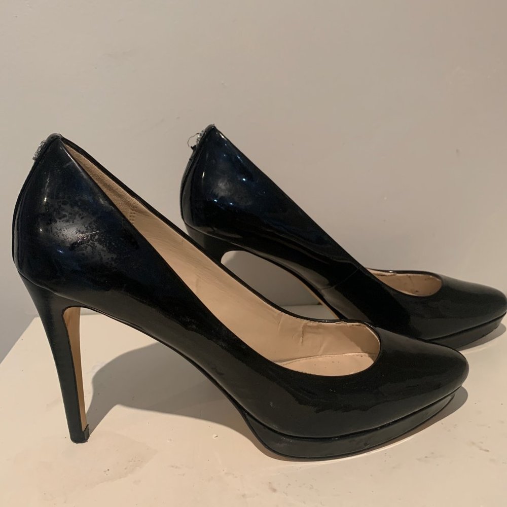 Coach platform heels, black patent leather